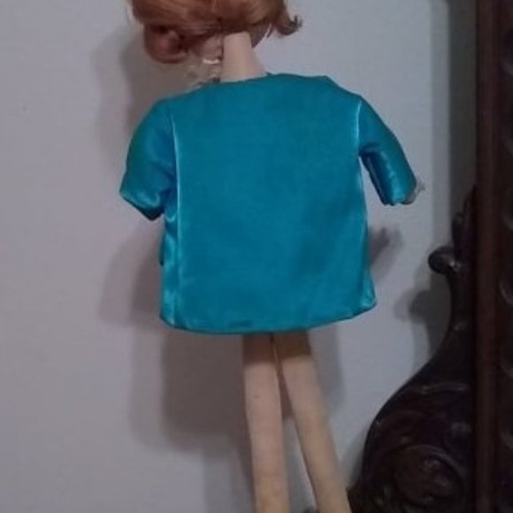 Rare 60's Retro Mod MCM Beautiful Big Eye Doll, Blue Satin Dress, Pillbox Hat - Picture 6 of 9